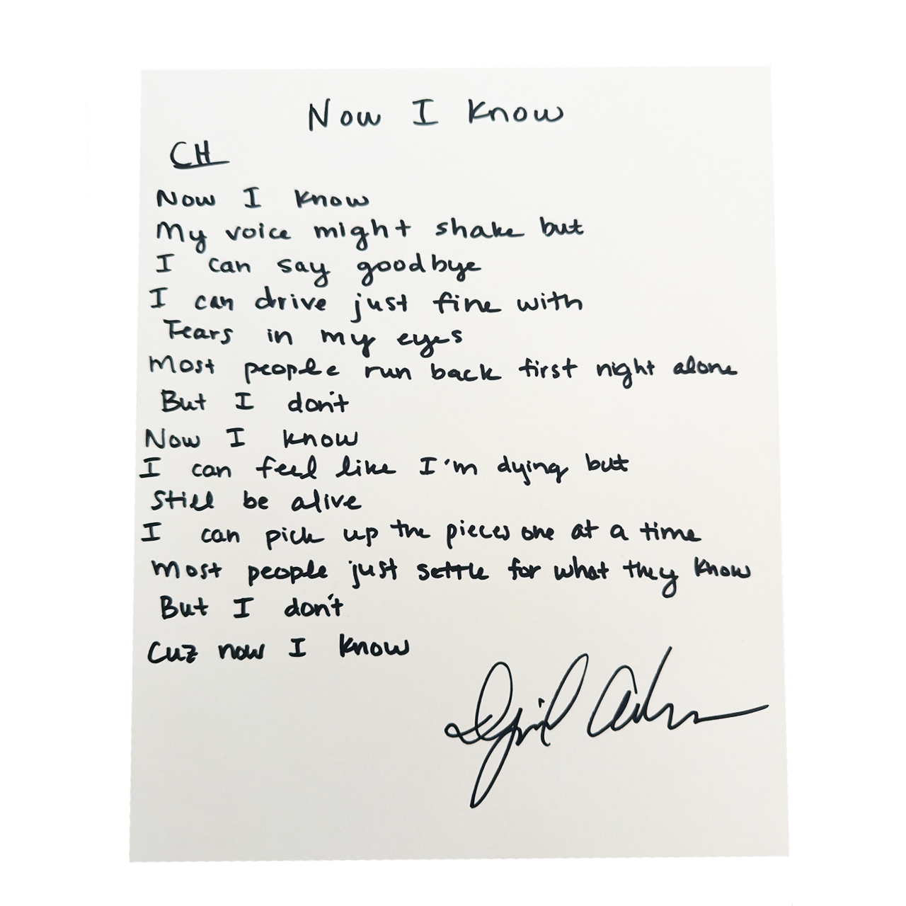 (AUTOGRAPHED) Now I Know Chorus Sheet