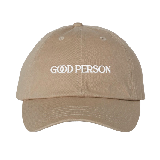 Good person khaki hat product shot Ingrid Andress