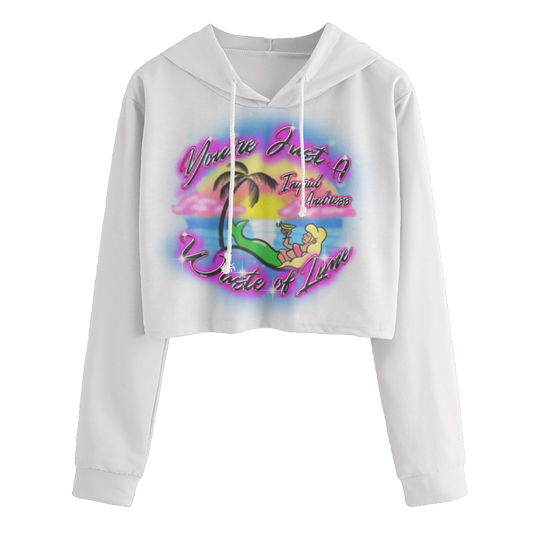 You're just a waste of lime airbrushed white cropped hoodie Ingrid Andress